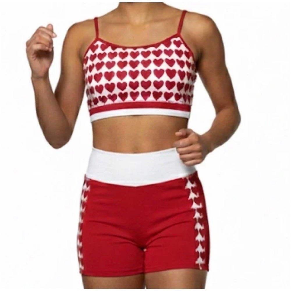 Lumi Collective Red White Heart‎ Print crop top Shorts Set AXS Valentine AXS